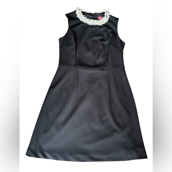 Betsey Johnson Black Fit&Flare LBD Embellished w/ Pearls & Crystals Sz 10 - Picture 1 of 7